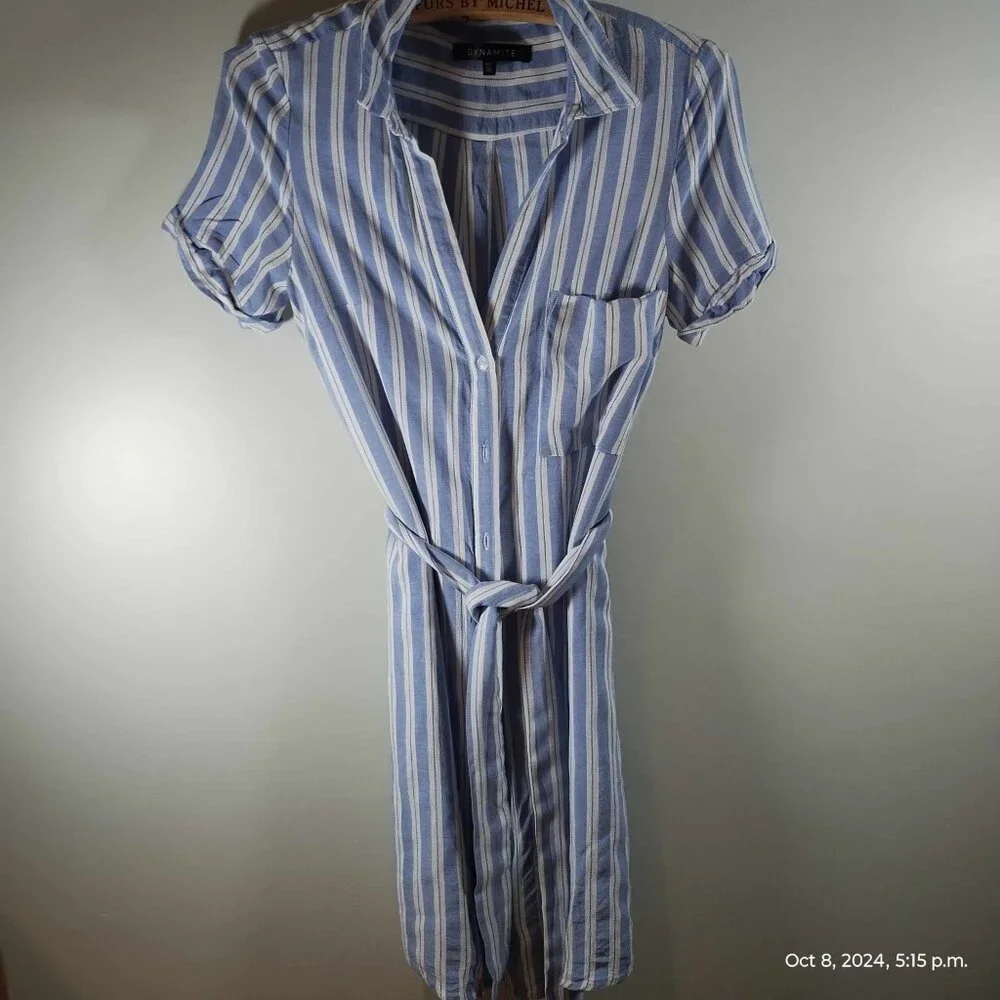 100% Rayon Shirt Dress stripe collared light so comfortable oversized Dynamite - Picture 14 of 16